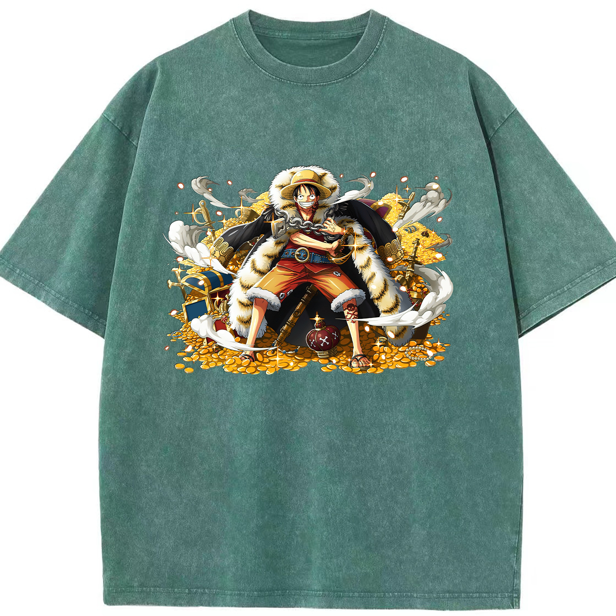 ワンピース モンキー・D・ルフィ ONE PIECE Monkey D. Luffy 綿100% ヴィンテージ風 半袖Tシャツ（フロントプリント）